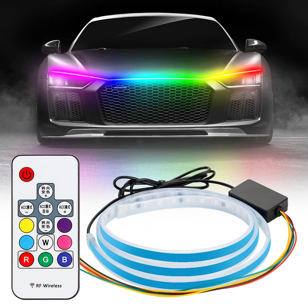 LED Car Hood Light Strip RGB Daytime Running Light With Turn Signal