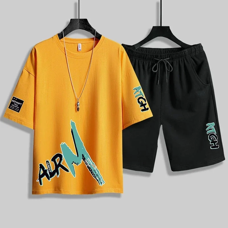 thumbnail image 1 of Ropa para hombre Camiseta negra Trajes deportivos con alfabeto para hombre Pantalones deportivos Conjuntos de pantalones Top estampado Chándal de manga corta básico, 1 of 5