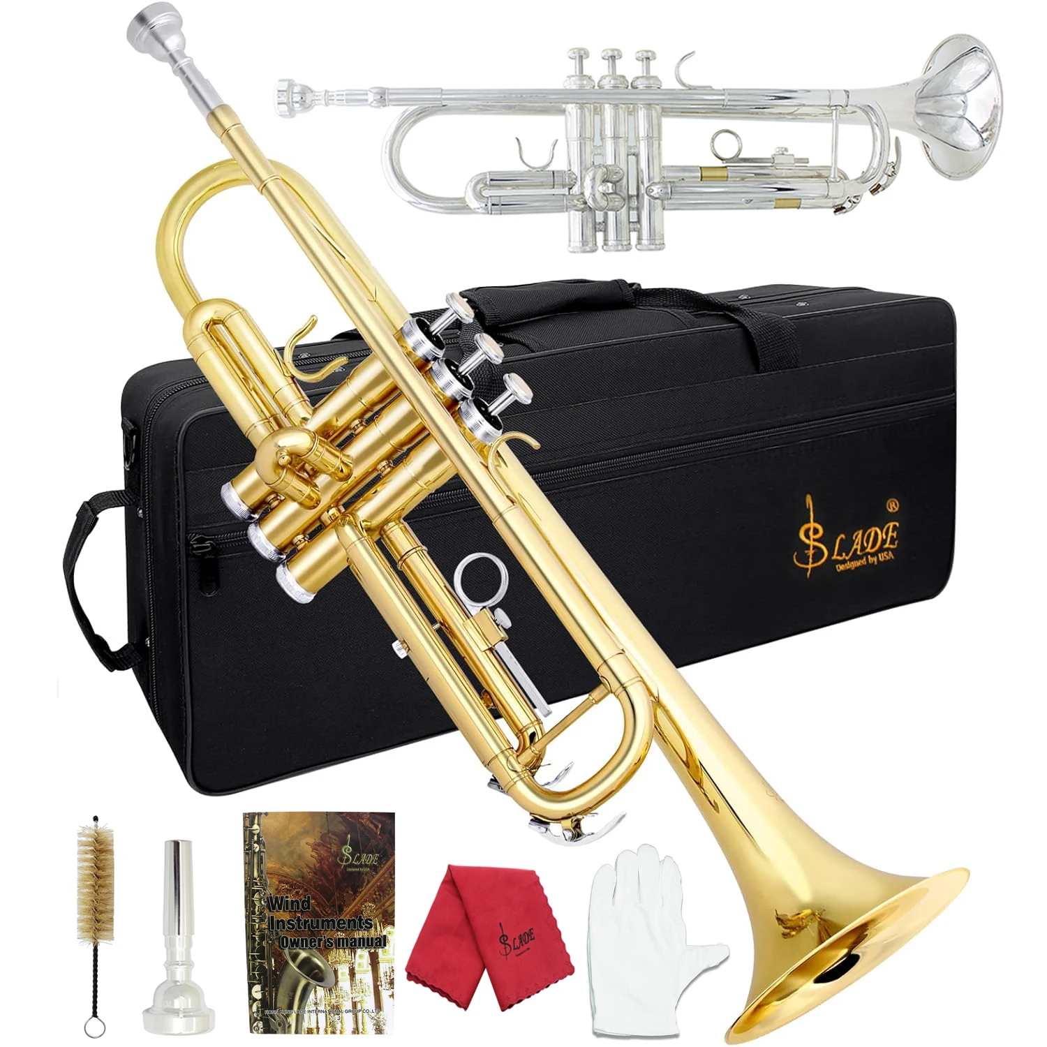 

SLADE Bb Trumpet Brass Instrument Standard Brass Trumpet Set for Students Beginners Professional Trumpet Gold Silver with Box