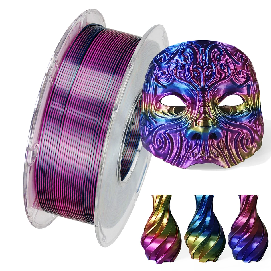 3D 인쇄재료 1.75mm PLA 3D 프린터 필라멘트 250g, 다색 매직 멀티 컬러 Pla 실크 재료