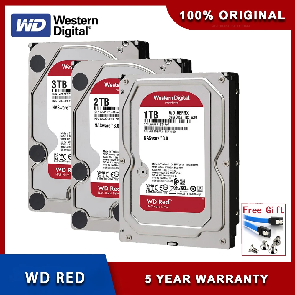 Original Western WD Red NAS 4TB 3TB 3.5" Internal Hard Drive HDD SATA 6GB/S 2TB 1TB SATA 64 MB Cache HDD For Desktop