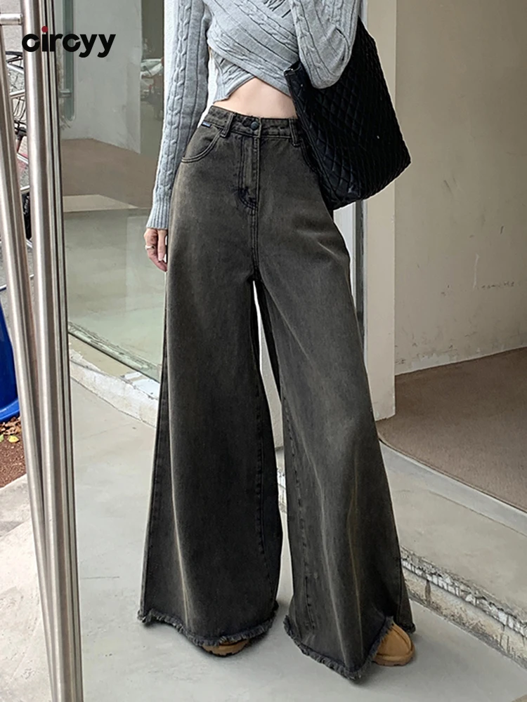 Washed Black Wide-Leg Jeans