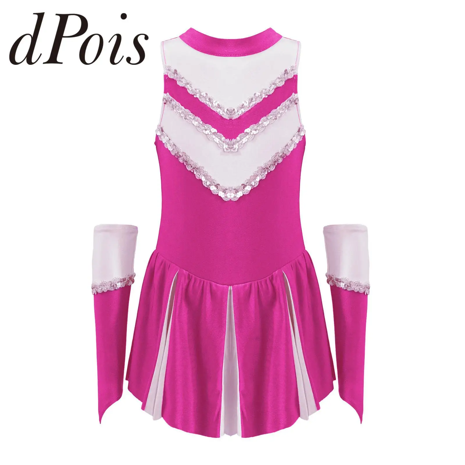 Kids Cheerleading Costume for Schoolgirls Uniforms Dress Sleeveless Sequins Gymnastics Leotards Cosplay Cheerleader Dance Dress