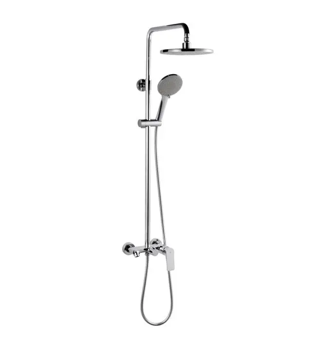 

Brass Chrome Bathroom Three Functions Over Head Rain Fall Shower Column Contemporary Zinc Alloy Dual Handle With Slide Bar Hotel