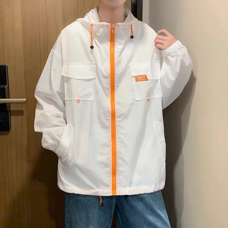New Hoodies Jacket Coat Men Zipper Hooded Windbreaker Ins Streetwear Regular Fit Casual Outdoor Waterproof Jogging Boy Clothing