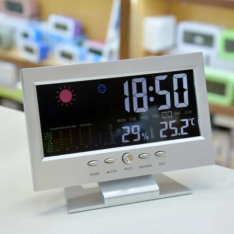 Large Screen Weather Clock 8082T Weather Clock Color Screen Display Temperature Humidity  Voice-activated Electronic Alarm Clock 3