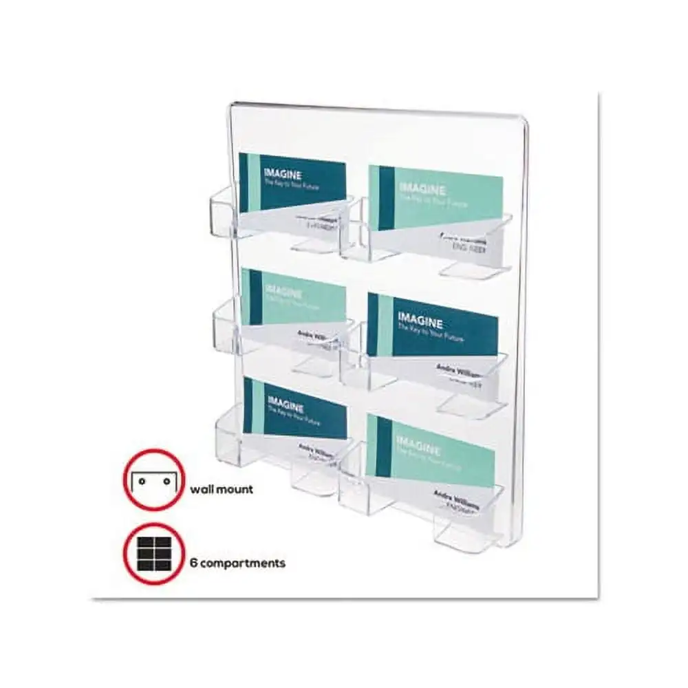 Six-Pocket Wall Mount Business Card Holder, Holds 480 2 X 3 1/2 Cards, Clear 2