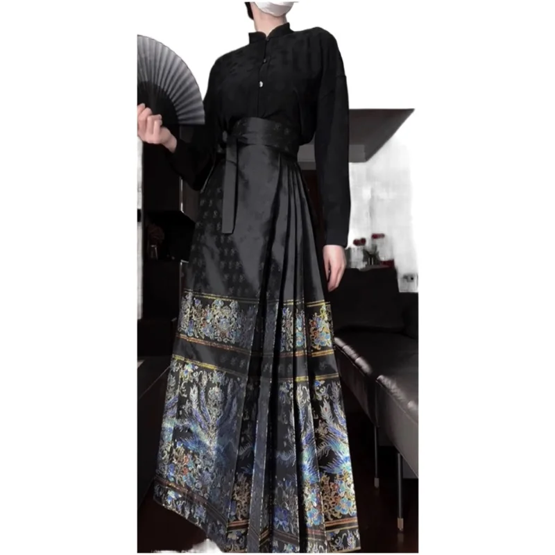 

New Chinese Style High Waist Folds Women's Skirt Improved Hanfu