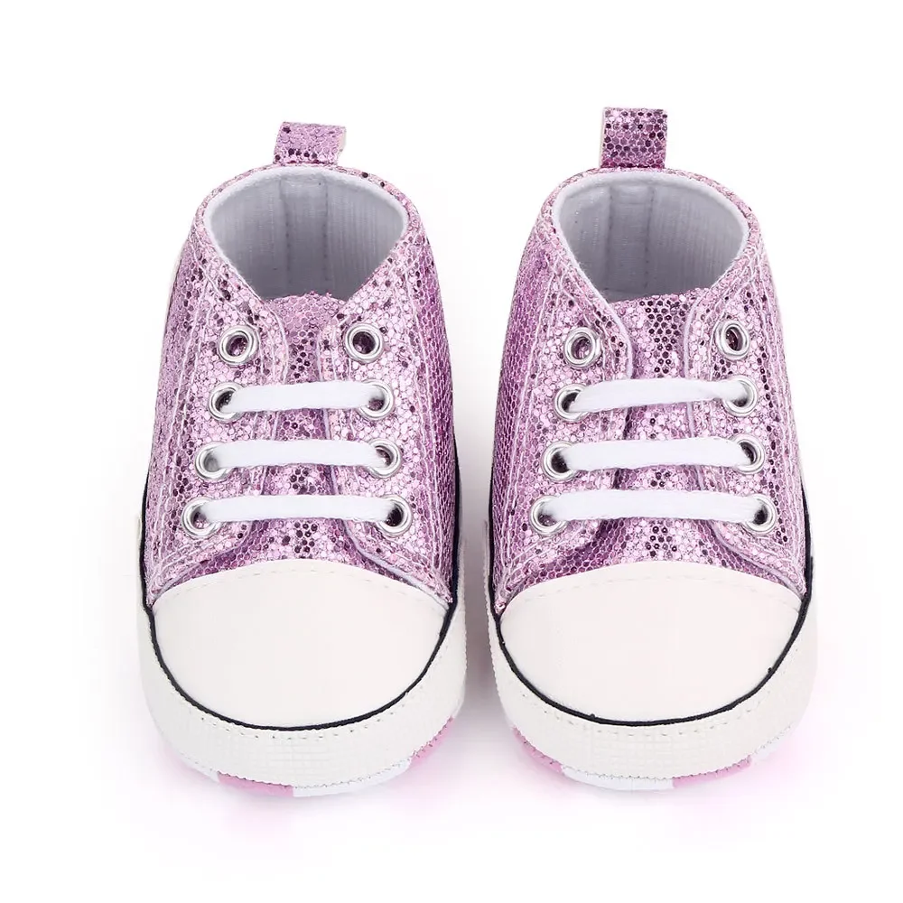 2024 Newborn Sequined Canvas Baby Sneakers Casual Baby Boys Girls Toddler Multi-Color Soft Sole Non-slip Walking Shoes 0-18Month newborn five pointed star canvas shoes baby shoe all match casual sneakers baby boys baby girls soft soled non slip toddler shoe