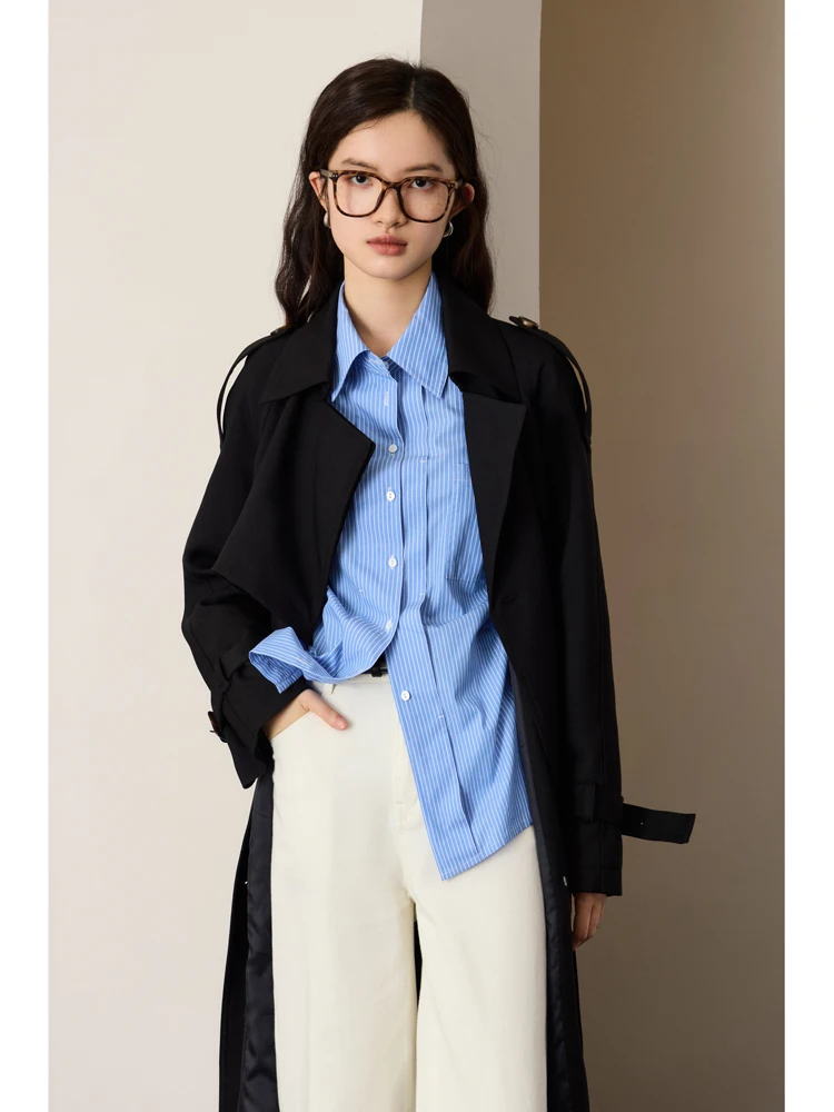 Ziqiao-女性のための青い縞模様の長袖シャツ,カジュアルなルーズ