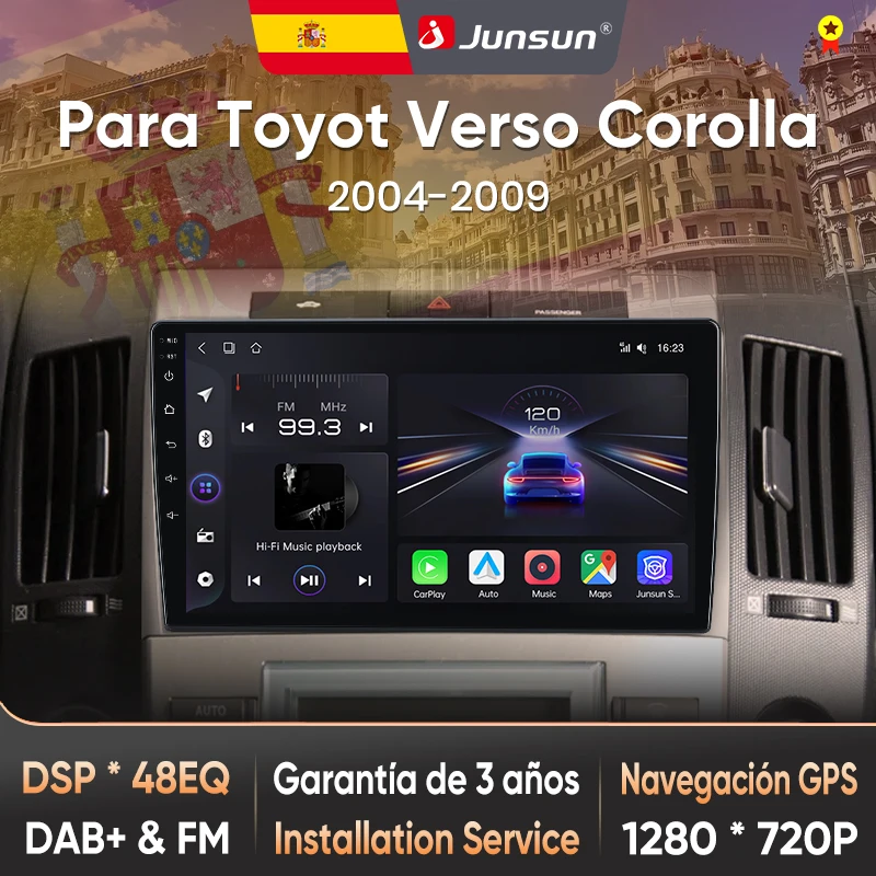 Radio Junsun VozAI do Toyota Verso Corolla 2004-2009, bezprzewodowe CarPlay, Android Auto, radio samochodowe 2DIN z Bluetooth, DAB+, GPS, RDS