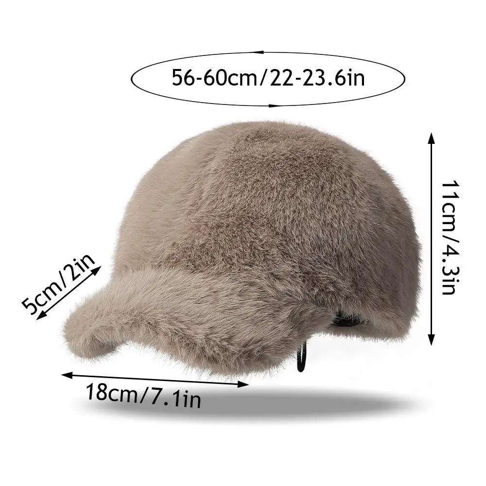 Faux Fur Baseball Cap Solid Color Warm Plush Thick Adjustable  Outdoor Warm Winter Cap Soft Fluffy Hip-Hop Hat Visor Peaked Hat