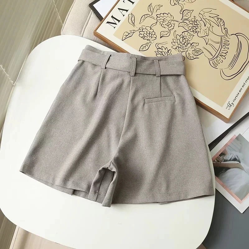 Dave&Di High Waist Loose Linen Shorts Casual Bermuda Women England Style Fashion Simple Sashes