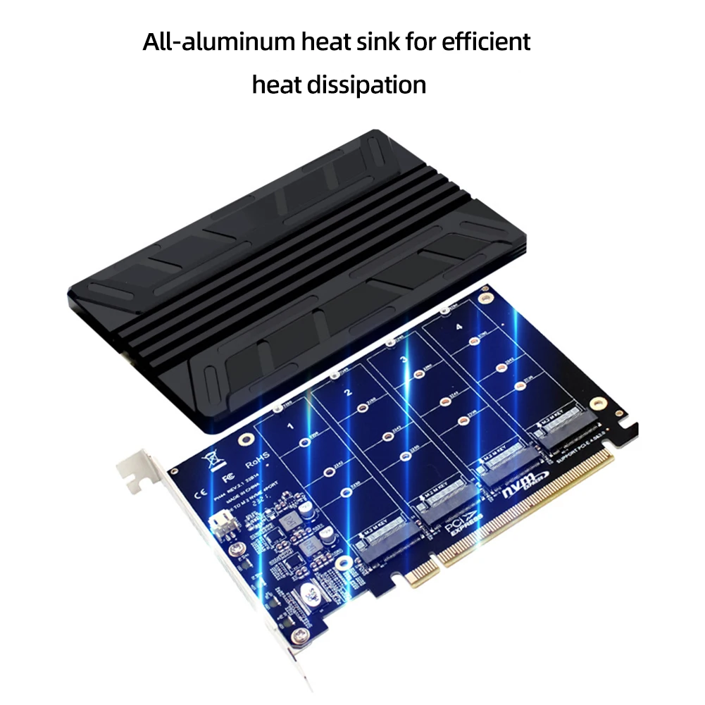 PH44-C00LER NVME M.2 MKEY SSD RAID Expansion Card Heatsink Aluminum Disk Transfer Card Cooler Tool Motherboard External Radiator