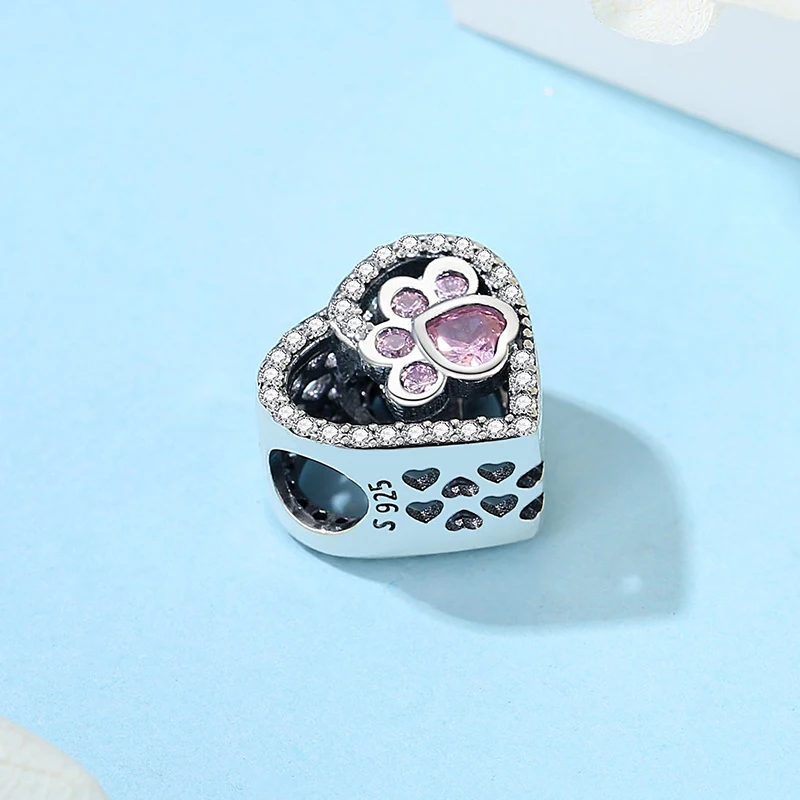 925 Sterling Silver Charms Dog Cat Paw Print Love Pendant Beads Fit Brand Bracelet Necklaces Diy Jewelry For Women beads charms charm jewelry sterling silver jewelry charm bead silver charm bracelet sterling silver beads beads jewelry silver charm bead sterling silver beads charm animal charm jewelry