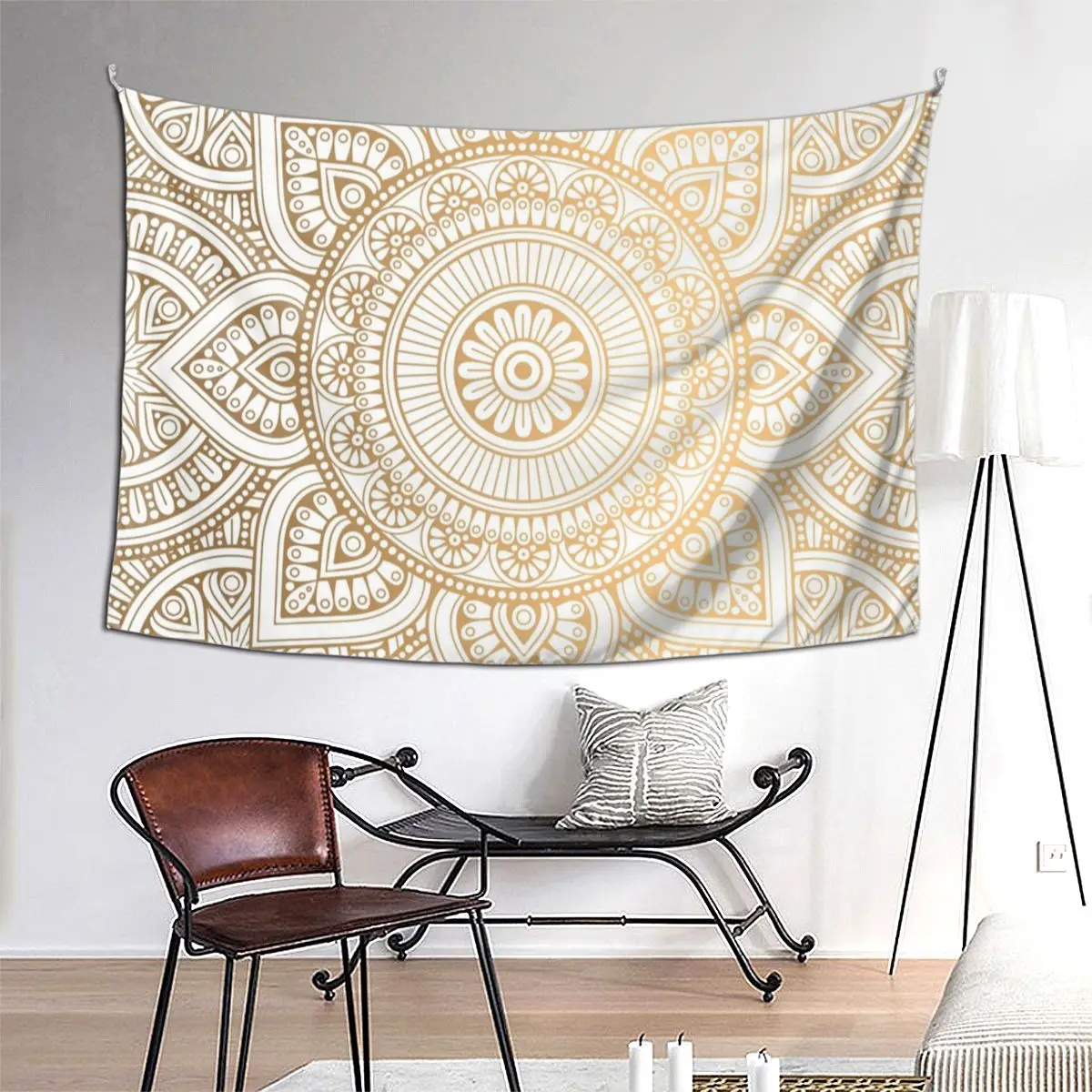 

Bohemian Mandala Boho Gold Tapestry Funny Wall Hanging Aesthetic Home Decoration Tapestries for Living Room Bedroom Dorm Room