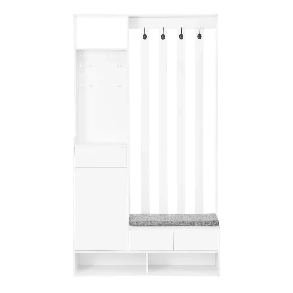 Kleidungsset mit Bank, multifunktionale Aufbewahrungsbank, offener Stauraum, 6 goldene Haken und Füße, geeignet für Flur, Wohnzimmer, Schwarz – Detail 19