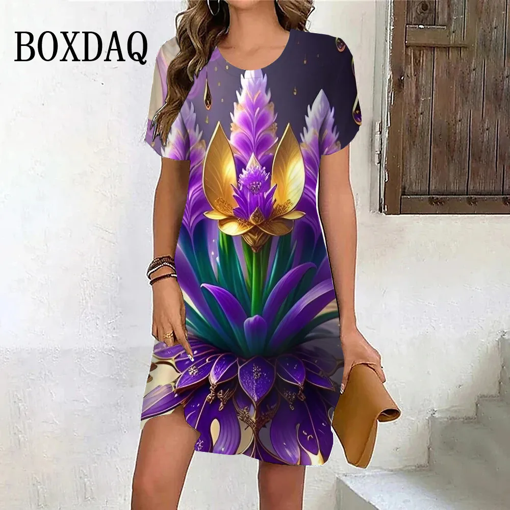 Women's Summer Dress – Casual Loose T-Shirt Dress With Floral Tie-Dye, Short Sleeve & Pockets | Beach Sundress, Boho Flowy Dress In Medium - View #3