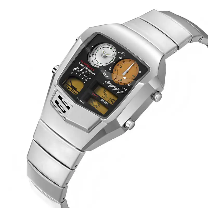 HUMPBUCK DIGITEMP Watch for Men Multifunctional Waterproof Dual Time Watch with Alarm and LED Light
