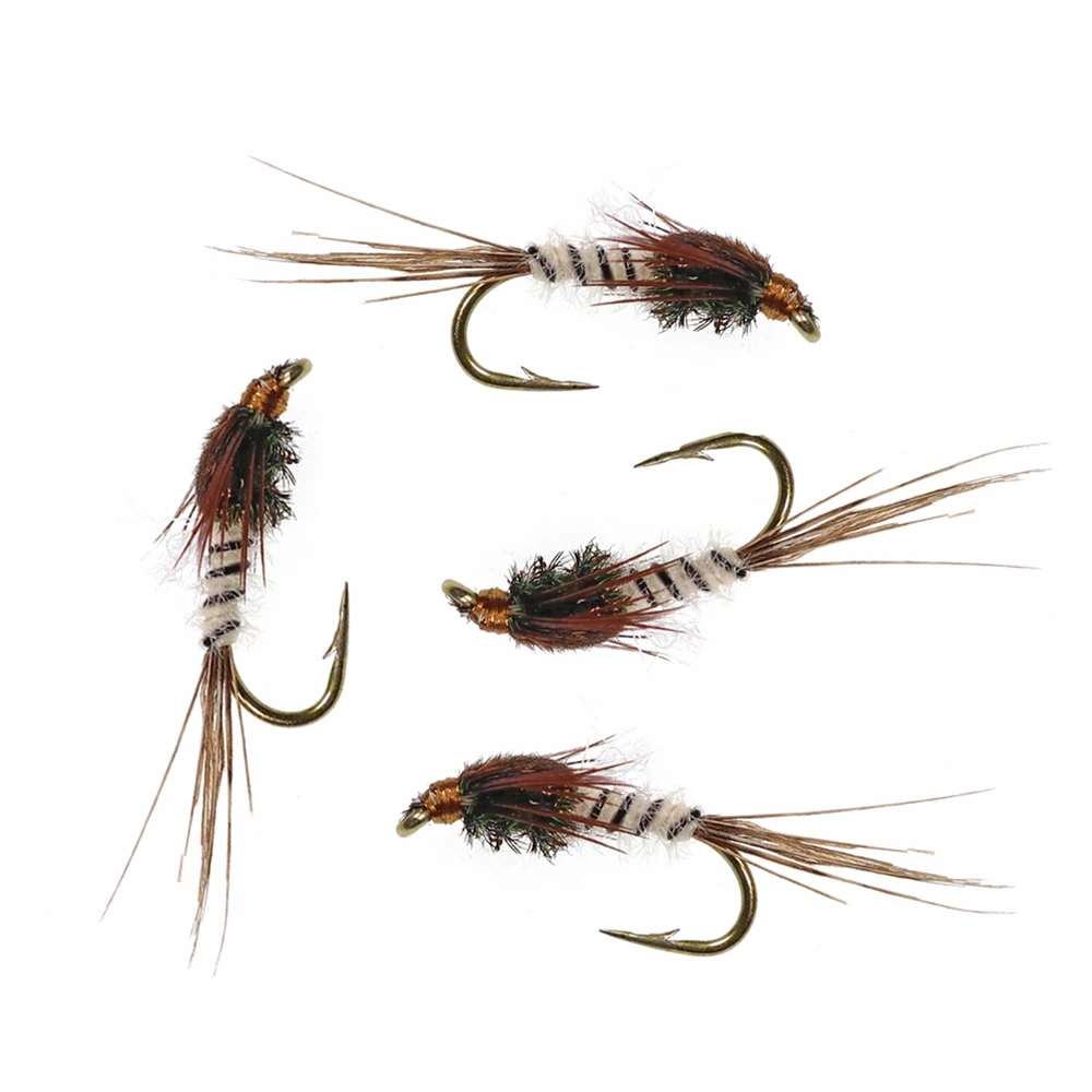 Bimoo 6PCS #12 Pheasant Tail Feather Mayfly Nymphs and Emergers Dry Flies  Trout Bass Fishing Fly Lures Artificial Bait
