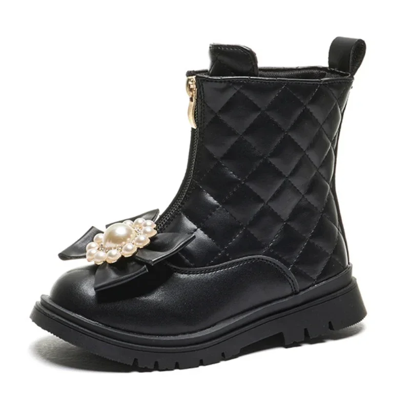 Girls' Short Boots 2024 Autumn/Winter New Baby Kid's Princess Shoes Rubber Sole Anti-slip Fashion Children's Ankle Boots 1