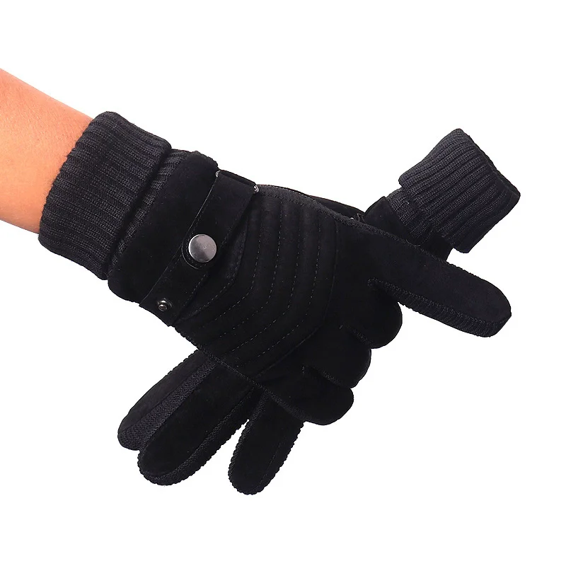 Gloves Men's Winter Cycling Motorcycle Windproof Cold Insulation Warm Leather Touch Screen Anti-Slip Thick Pile