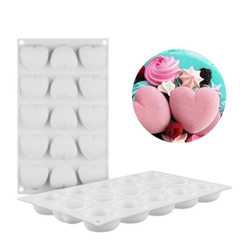 

15 Mini Romantics Heart-shaped Silicone Cake Mold for Chocolate Desserts Pudding Cakes Baking Moulds Bakeware Decorating Tools