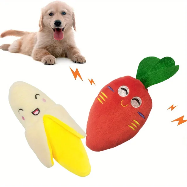 5PCS set of puppy sound toys, loose plush pet chewing, plush fruit snacks and vegetable puppy toys, suitable for cute playm 4