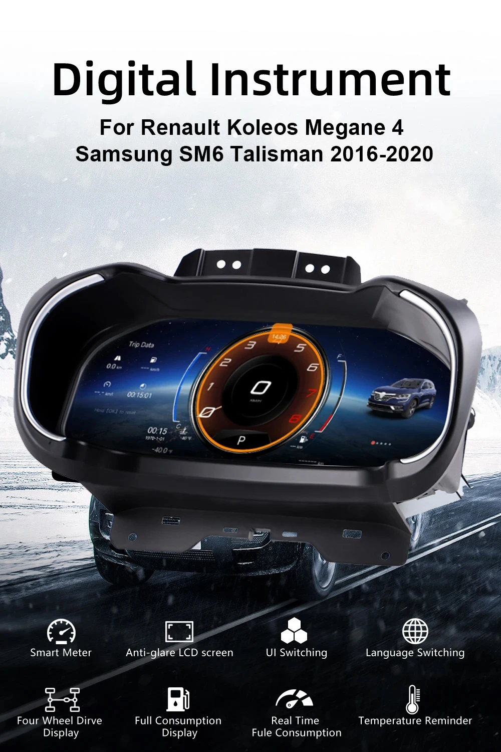 Digital Instrument Cluster For Renault Koleos Megane 4 Samsung SM6 Talisman 2016