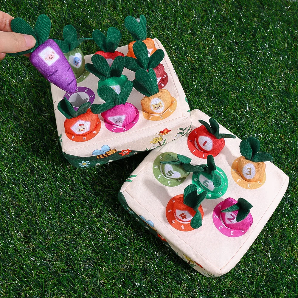 Baby Early Education Learning Montessori Toys Number Shape Color Matching Pull Carrot Plush Toys for Boy Girl Children Gift 4
