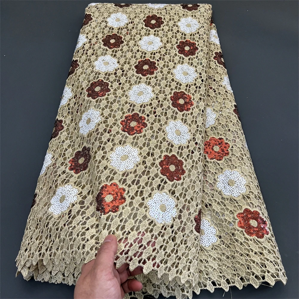NigWin-Tissu Africain en Dentelle de Tulle de Haute Qualité, Broderie de Paillettes, Robe de Soirée Guipure Française pour Couture, 5 Mètres, 2025