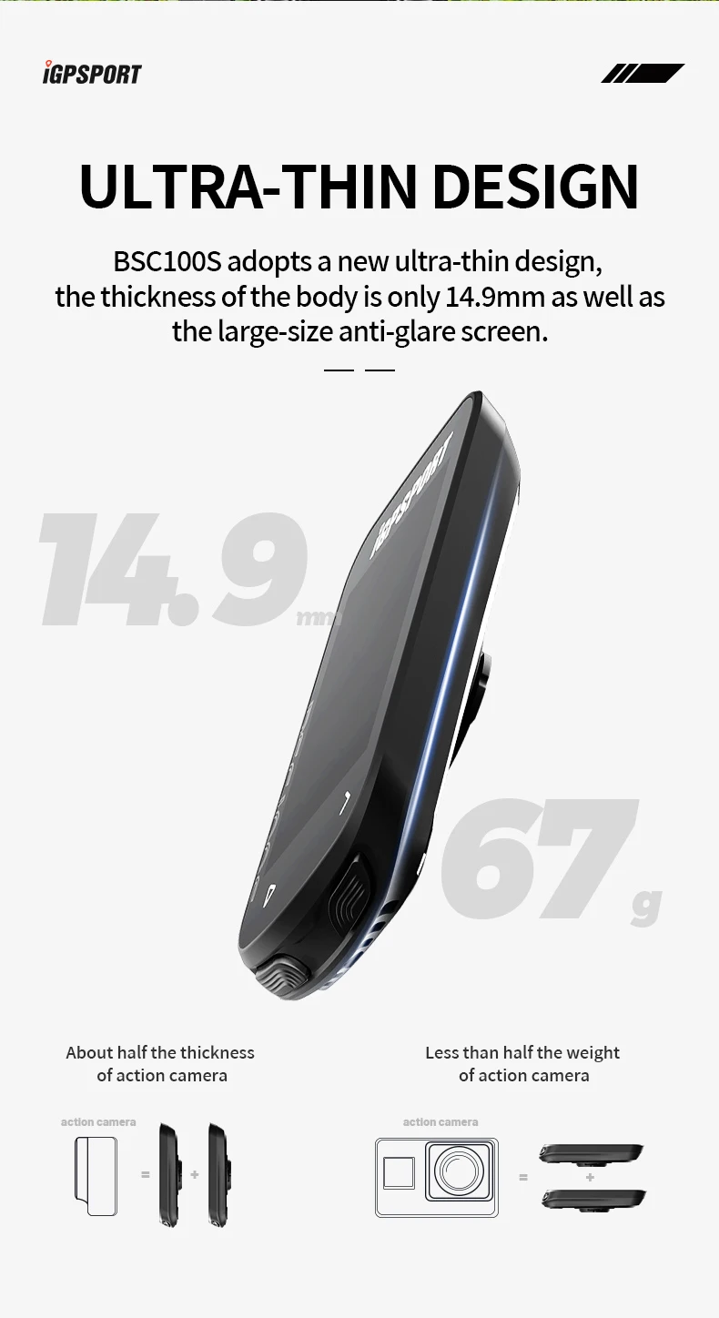 BCS100S Bike Computer BLE ANT+ 2.6 Inch IPX7 Type-C 40H Battery Life Auto Backli