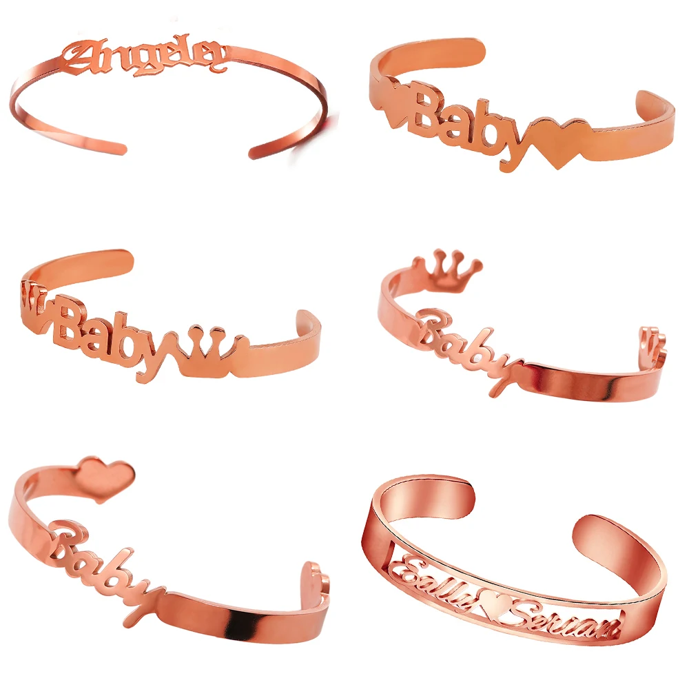 

Personalized Baby Name Bracelet Stainless Steel Heart Crown Butterfly Custom Child Bracelets for Boy Girl Children's Day Gift