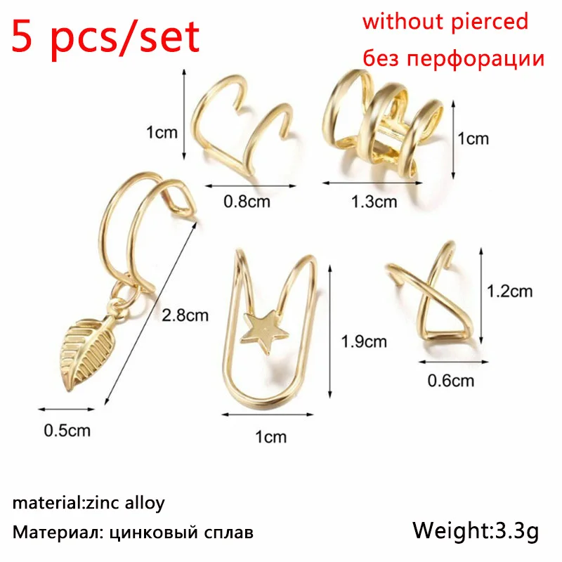 Clip Earrings New Gold Color Metal Non-Piercing Fake Cartilage Earrings For Women Men Jewelry
