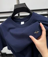 Marque de mode abeille broderie T-shirt à manches courtes été 100% coton respirant col rond haut coréen ample décontracté vêtements pour hommes 3