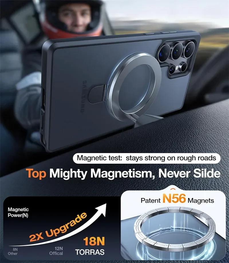 Magnetic Metal Ring Stand Matte Case with Lens Protector and MagSafe Compatibility