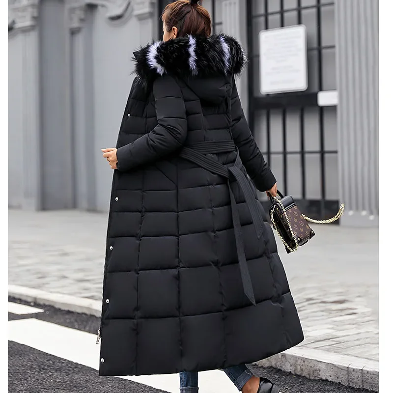 Long Down Cotton Parkas Coat Female New Winter Over Knee Loose Large Fur Collar Hooded Warm Thick Parkas Women  Padded Overcoat 2
