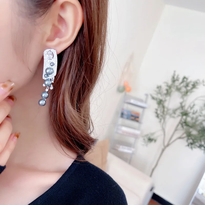 French Fashion Temperament Pearls Tassels Dangle Earrings S925 Silver Needle Wedding Party Luxury Brand Jewelry Eardrop