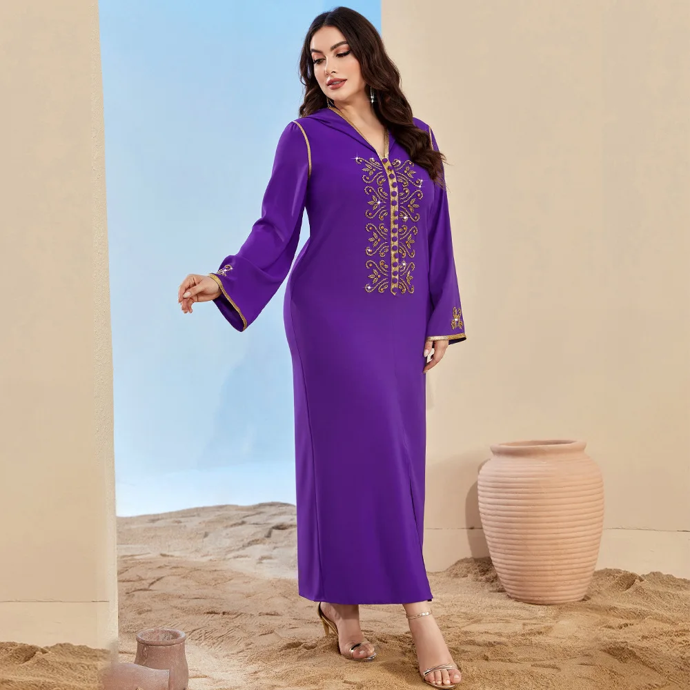 Abaya For Women Purple V-neck Print Split Front Dress Muslim Women's Wear Dubai Saudi Arab Djellaba Fashion Women Clothing