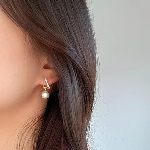Geometric Simple Temperament Pearl Earrings Rhinestones Women's Gift Earrings Fashion Jewelry bijoux femme Gift