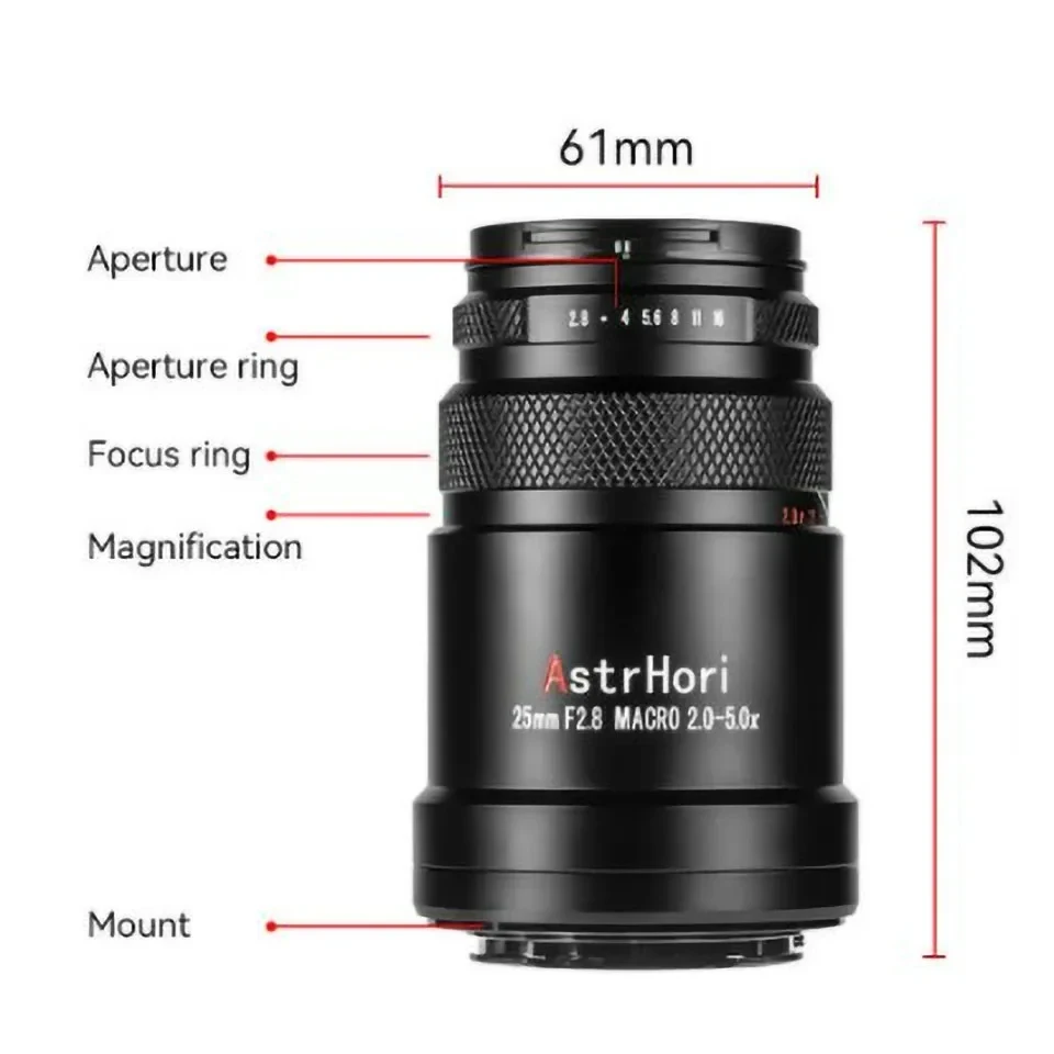 AstrHori 25mm F2.8 2X-5X 확대 매크로 렌즈 A6400 니콘 ZFC 캐논 R6용 풀 프레임 광각 고정 초점 렌즈