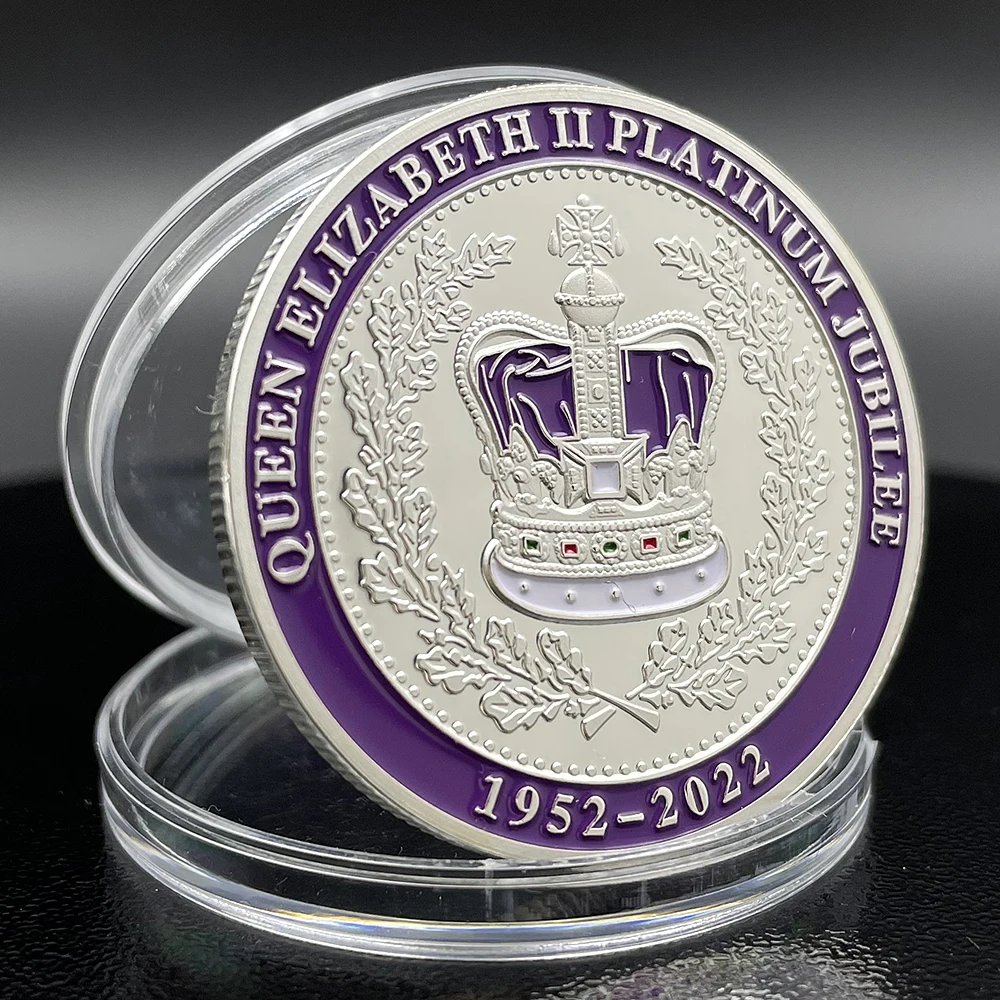 エリザベス女王 2 世プラチナ ジュビリー シルバー コイン 1952-2022 パープル クラウン記念メダル ウェストミンスター修道院バッジで戴冠  - AliExpress