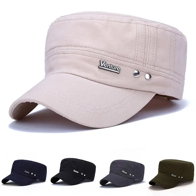 

2022 Fashion Men Military Cap Washed Cotton Cadet Hat Summer Flat Top Caps For Women Men Vintage Army Hats Bone Men's Cap