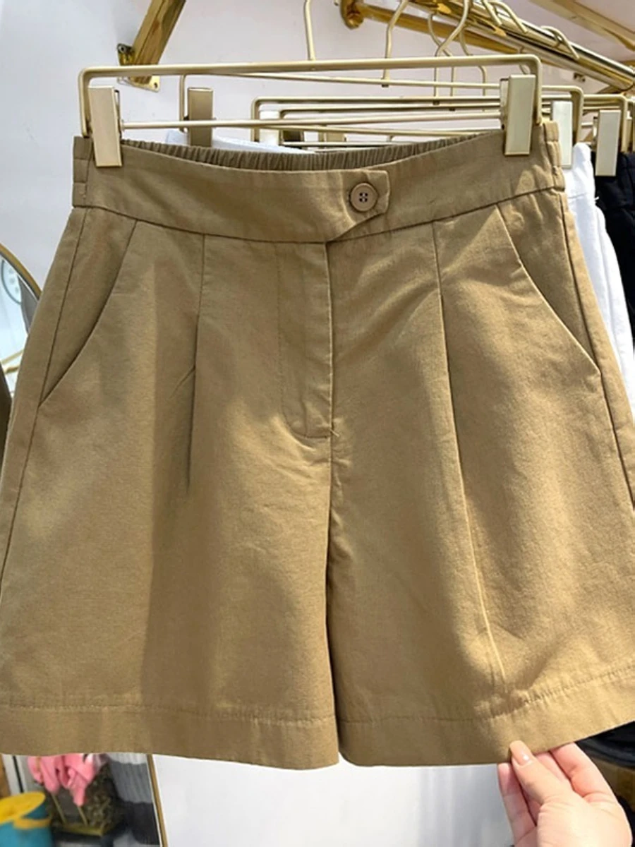 

Double Pockets High Waisted Fashion Shorts for Women Summer Korean Style Pants Straight Baggy Street Vintage Shorts L69