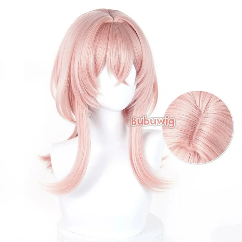 Bubuwig 합성 헤어 리니아 코스프레 가발 게임 Genshin Impact 리니아 52cm 긴 스트레이트 혼합 색상 포니테일 가발 내열성