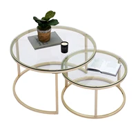 Table basse en fer 2 en 1, mode petit appartement, salon, Table basse ronde en verre trempé pour canapé, Table basse d'appoint 2