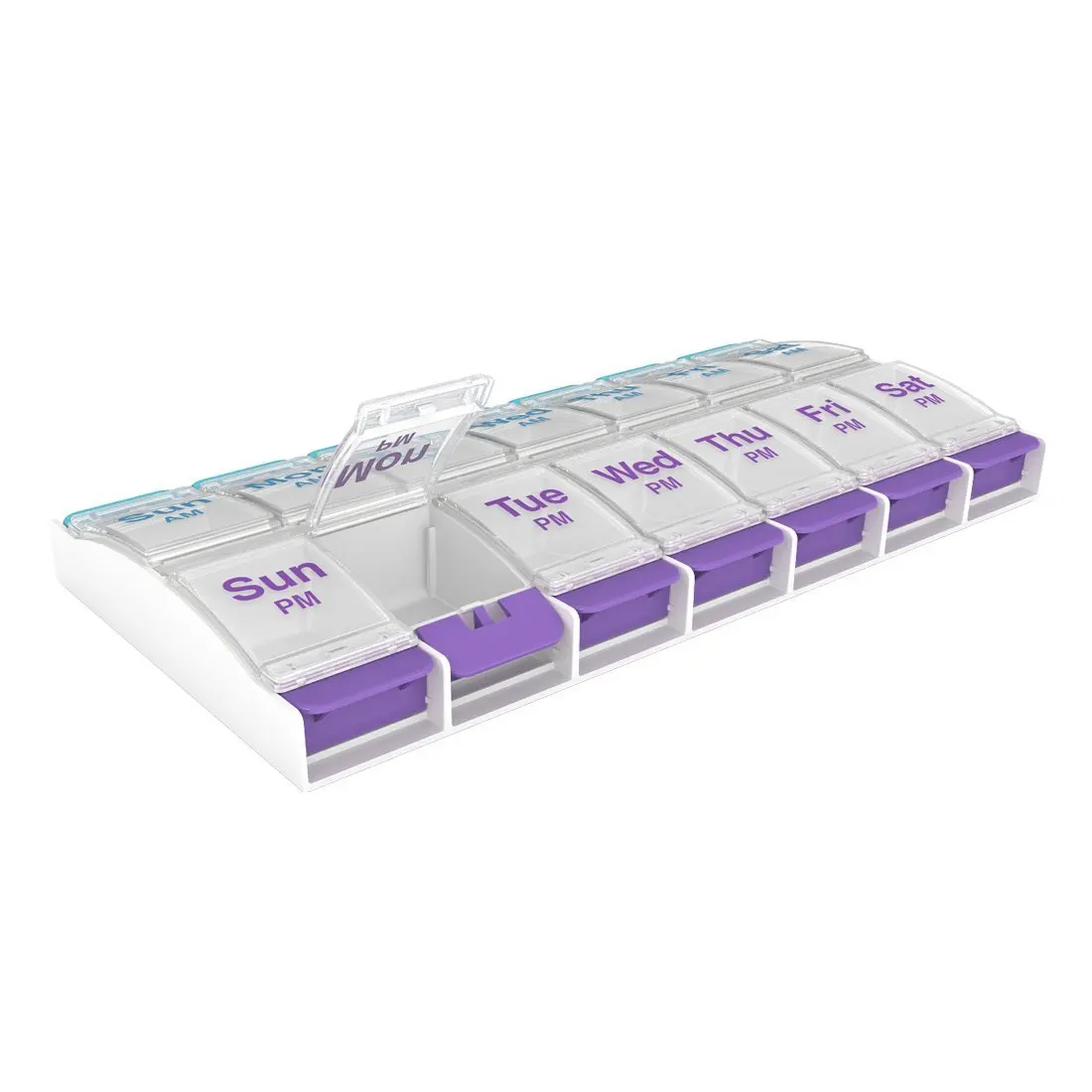 

Push Button (7-Day) Pill Box Medicine Case Vitamin Organizer Weekly 2 Times a Day AM/PM Large Compartments Arthritis Friendly