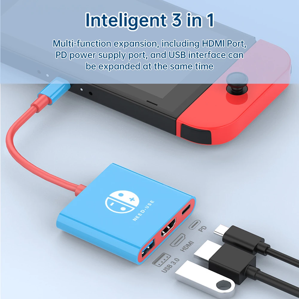 스위치 도크용 HD-MI USB 3.0 허브 어댑터, USB C 스플리터, TV 휴대용 도킹 스테이션, 닌텐도 노트북 PC 아이패드 맥북 에어용, 4K