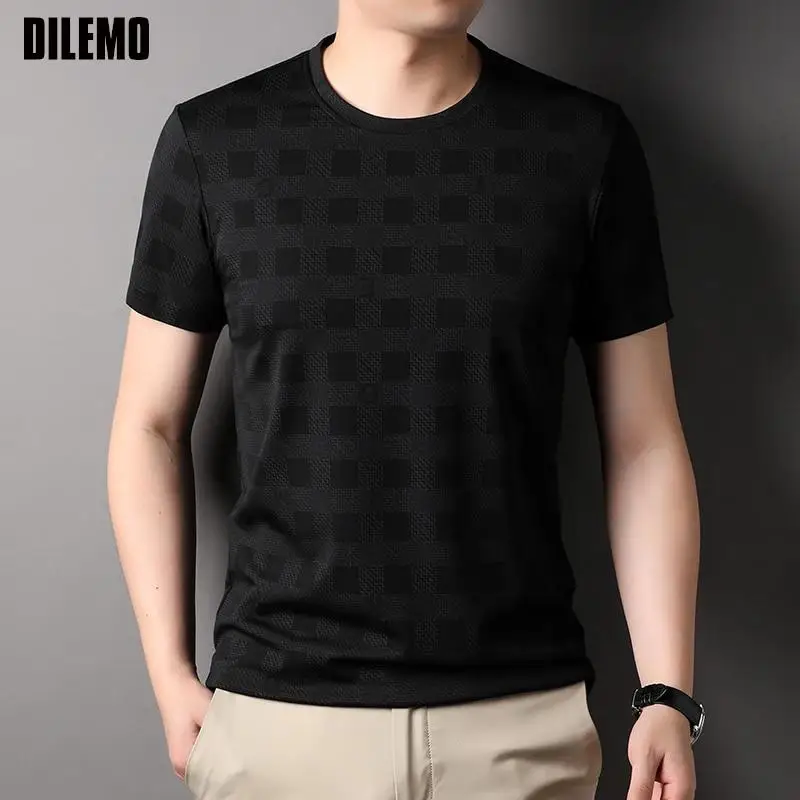 Top Quality New Summer Brand Tops Designer Trendy Fashion Street Tshirt For Men Plaid Short Sleeve Casual Clothes Men