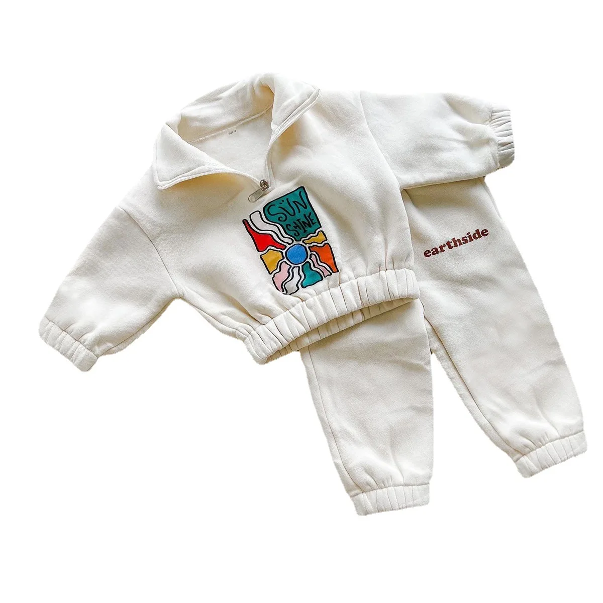 

Autumn and winter baby girl suit thickened half zipper wool jacket + long pants baby sweater boy western style baby clothes